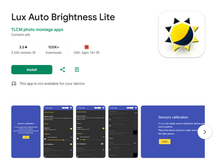 برنامه حرفه ای Lux Auto Brightness