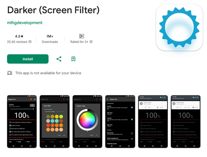 برنامه کاهش نور صفحه گوشی اندروید Darker