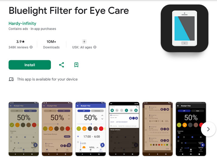 برنامه کاهش نور Bluelight Filter