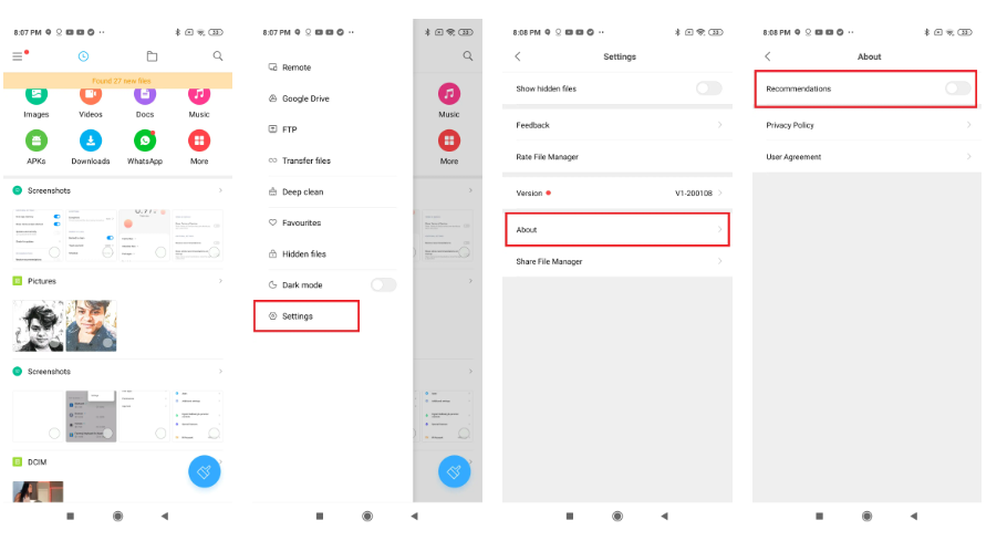 حذف تبلیغات file manager شیائومی