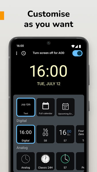 برنامه تنظمیات صفحه نمایش Always On AMOLED
