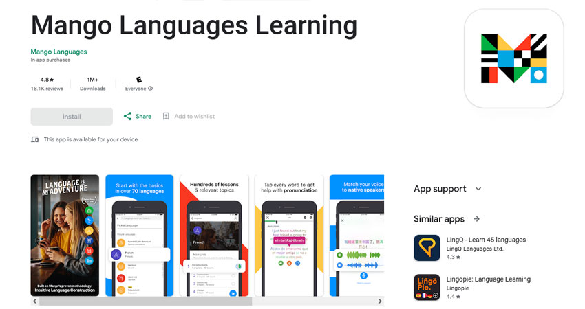 برنامه Mango Languages (بهترین برنامه آموزش زبان کره ای اندروید)