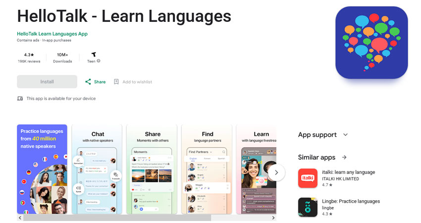 برنامه HelloTalk Language Exchange