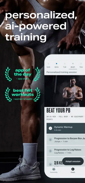 بهترین اپلیکیشن تناوبی تنشی: Freeletics: HIIT Fitness Coach