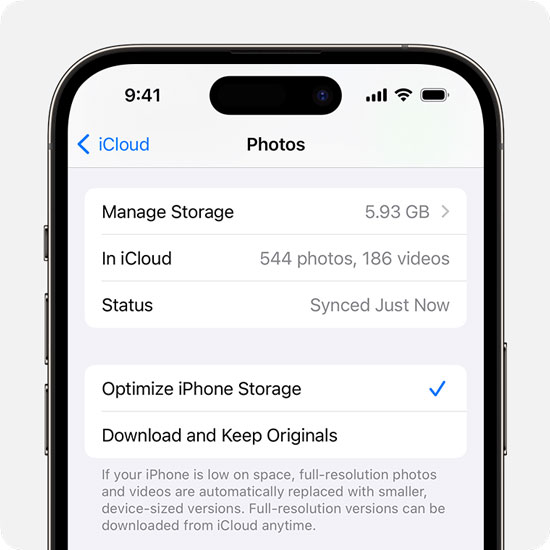 افزایش فضای آیفون با حالت Optimize Storage